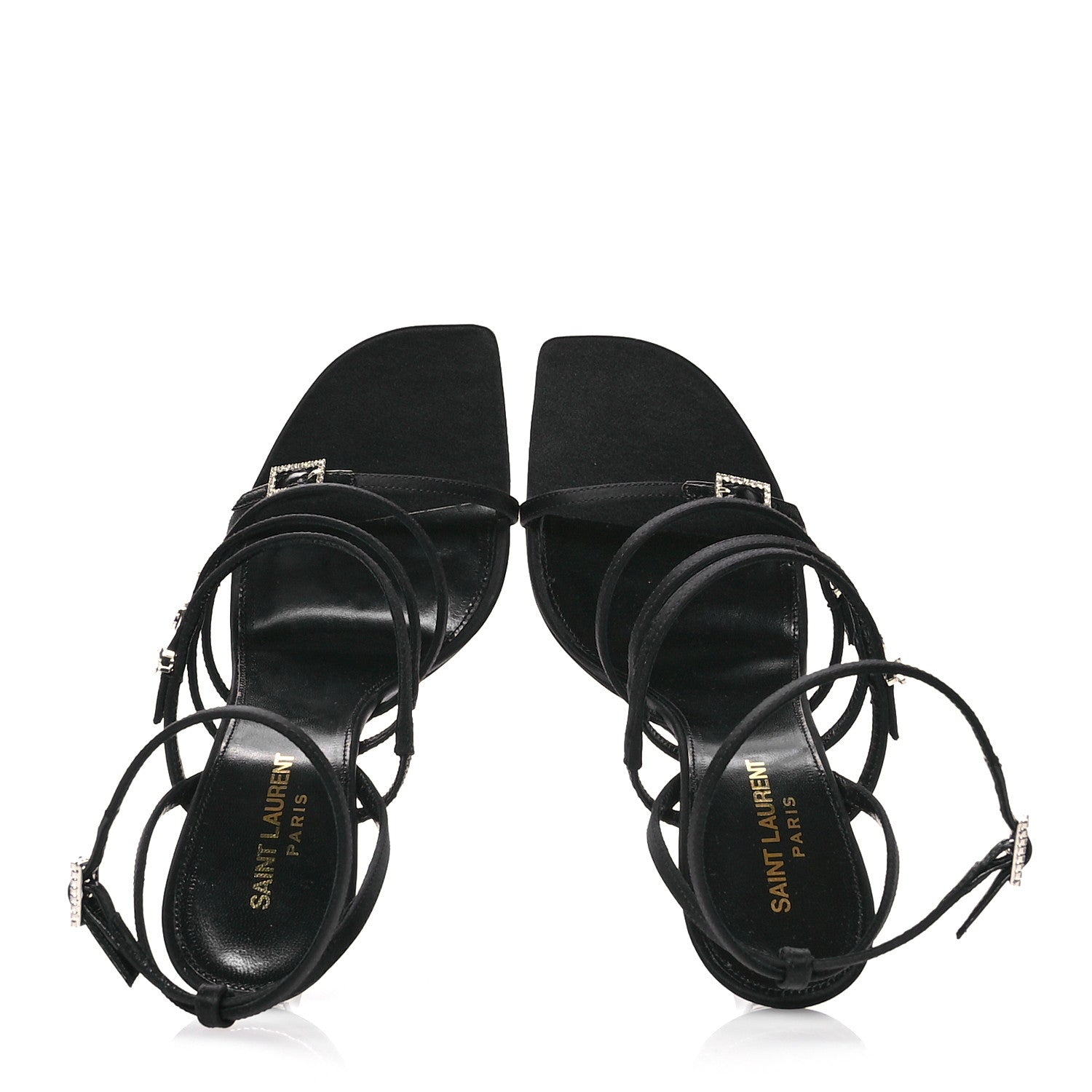 Saint Laurent Crepe Satin Crystal Logo Jerry 110 Ankle Strap Sandals 38.5 Black 2 of 8