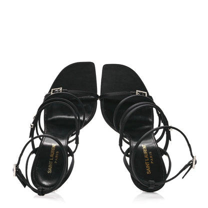 Saint Laurent Crepe Satin Crystal Logo Jerry 110 Ankle Strap Sandals 38.5 Black 2 of 8