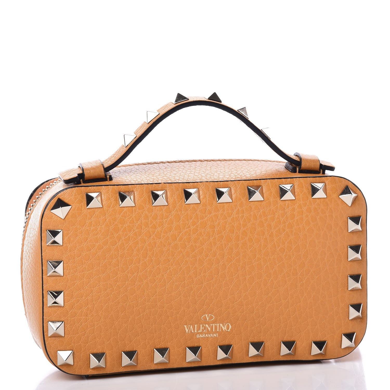 Valentino Garavani Pebbled Calfskin Rockstud Slip Handle Wristlet Zip Clutch Orange 2 of 9