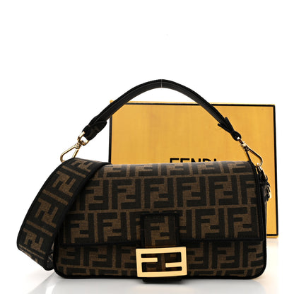 Fendi Fabric Jacquard FF 1974 Medium Baguette Tobacco Moro Black 12 of 12