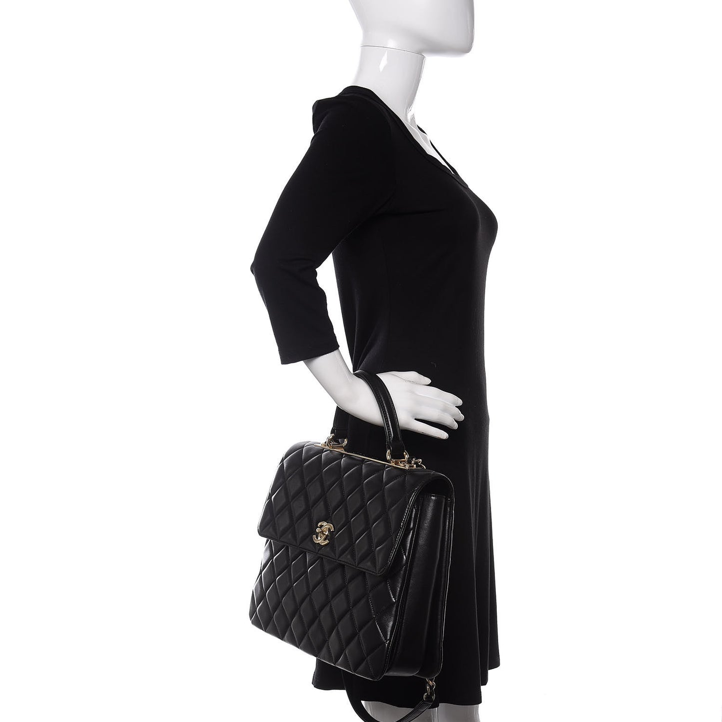 Lambskin Quilted Large Trendy CC Dual Handle Flap Bag Black