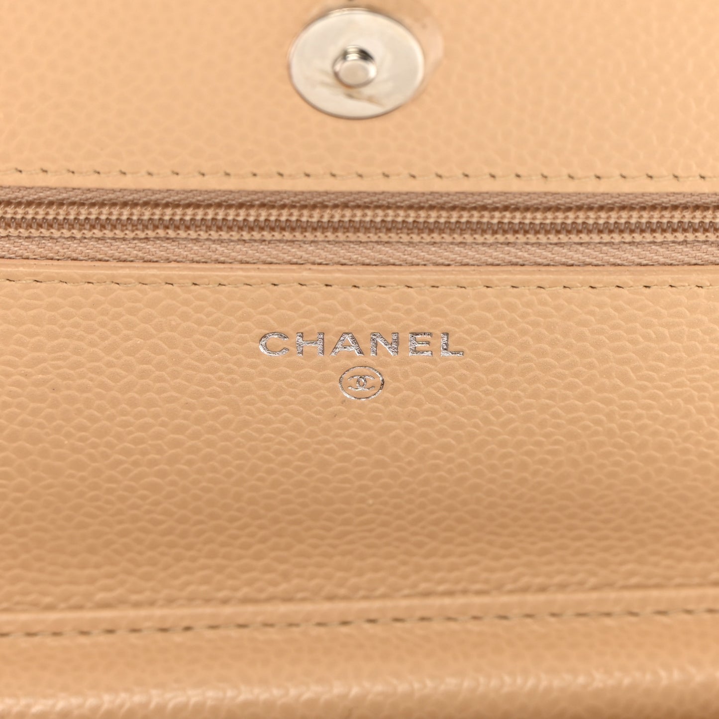 Caviar Quilted Wallet On Chain WOC Beige