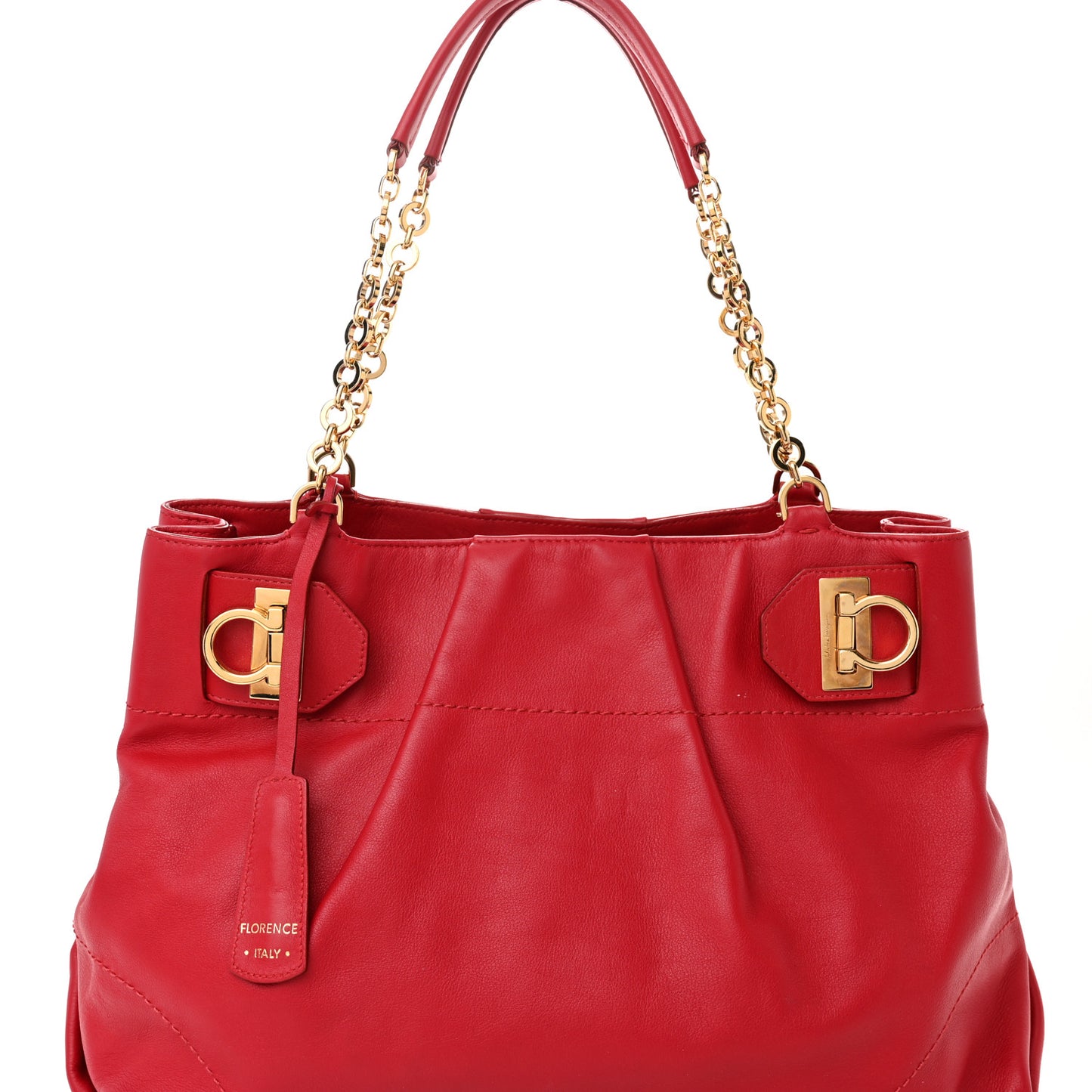 Calfskin Chain Gancini Shoulder Bag Red