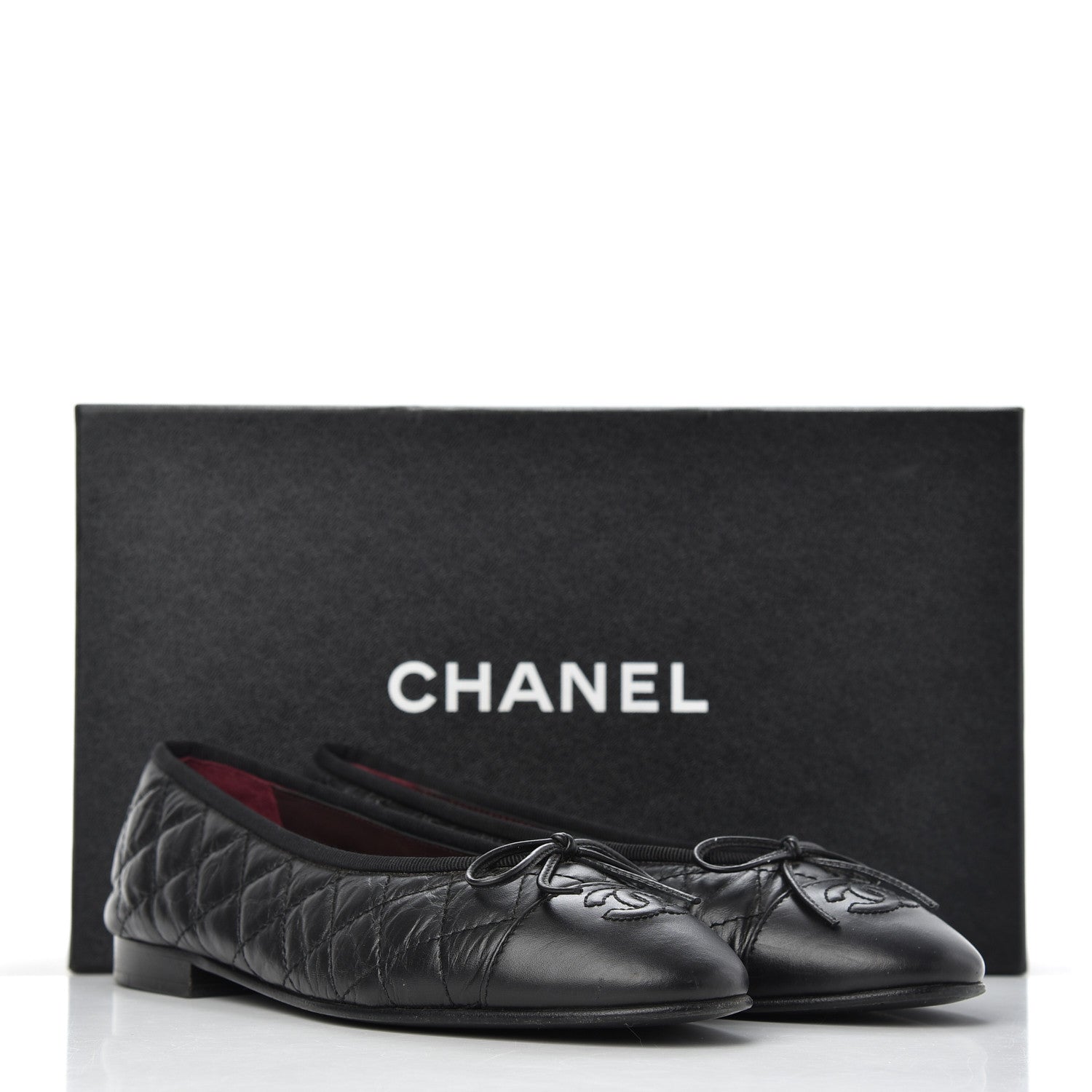 Chanel Aged Calfskin Quilted CC Cap Toe Ballerina Flats 38 Black 25 of 25