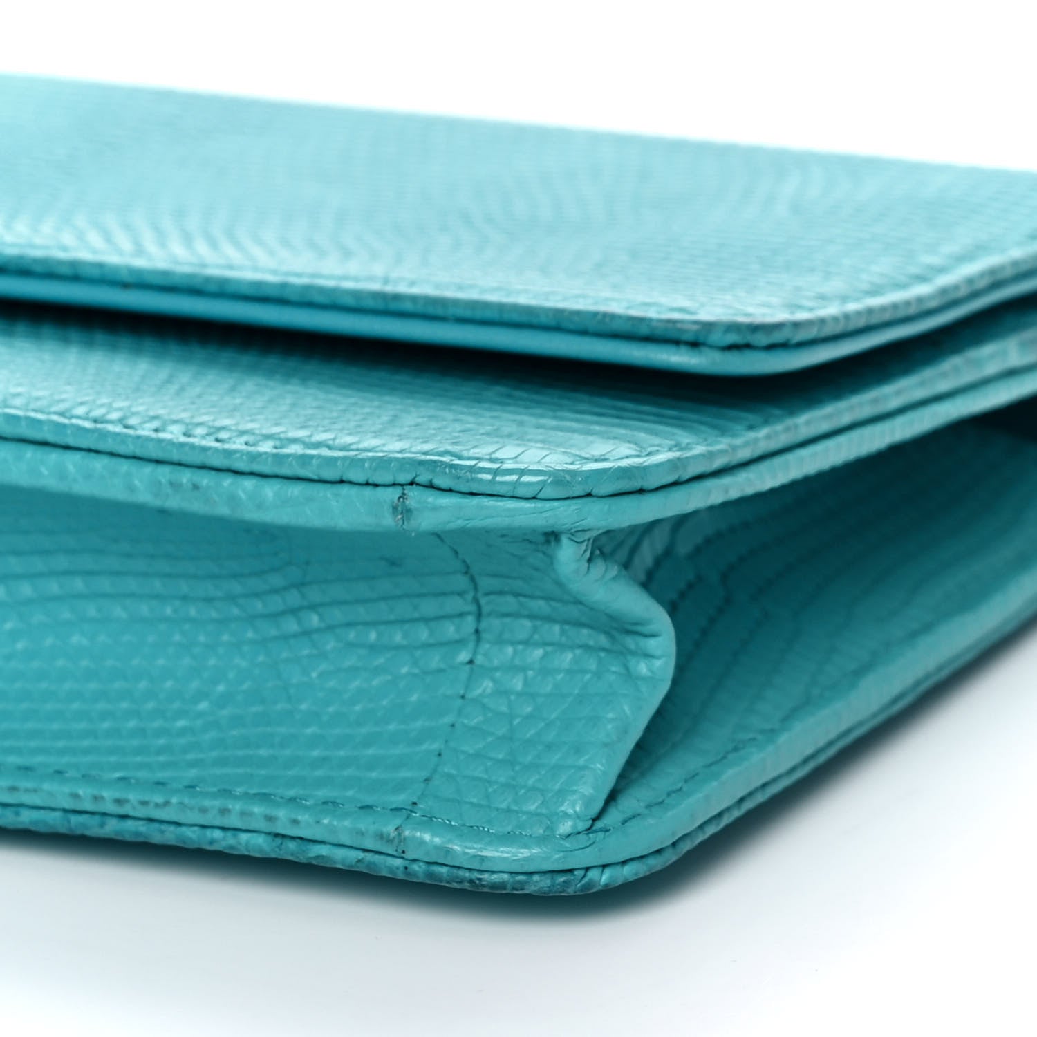 Chanel Lizard Wallet on Chain WOC Turquoise 10 of 14