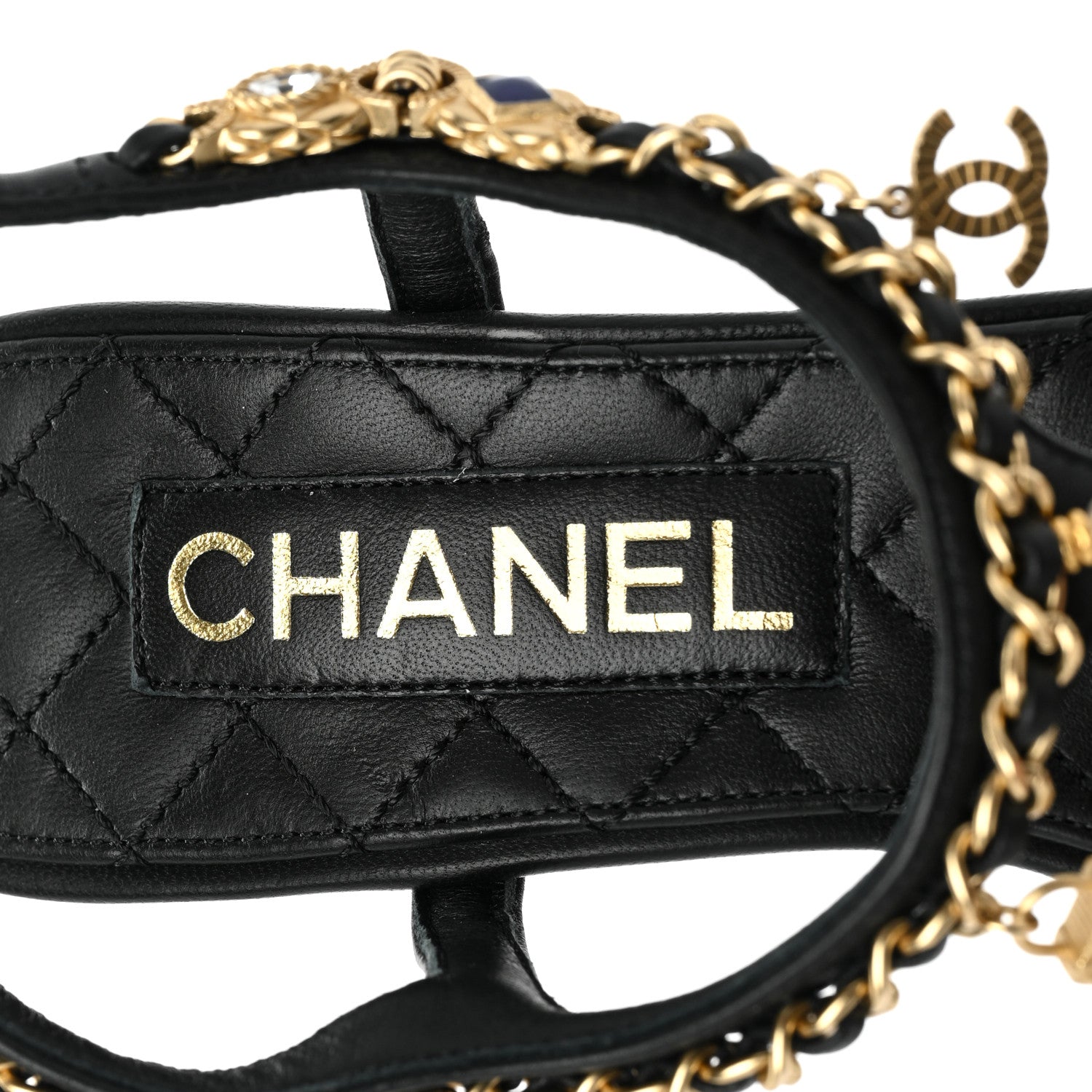 Chanel Lambskin Pearl Chain CC Thong Sandals 37 Black 7 of 8