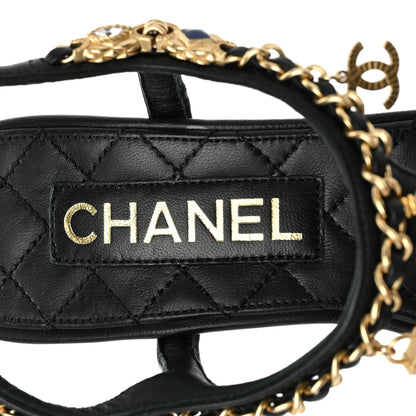 Chanel Lambskin Pearl Chain CC Thong Sandals 37 Black 7 of 8