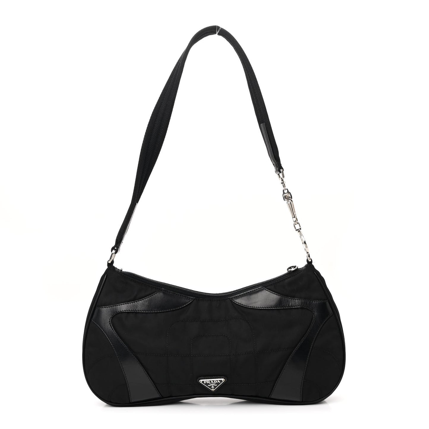 Tessuto Nylon Soft Calfskin Shoulder Bag Black