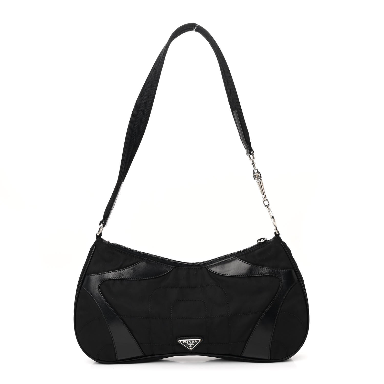 Prada Tessuto Nylon Soft Calfskin Shoulder Bag Black 1 of 13