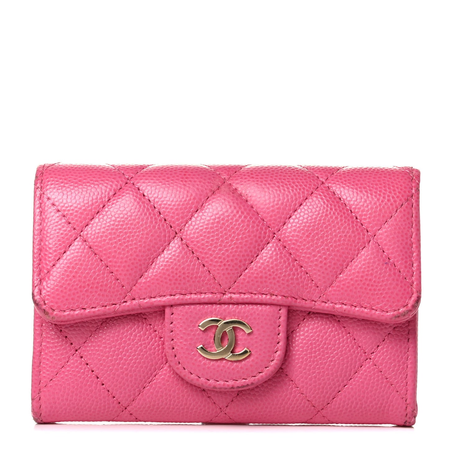 Caviar Quilted Flap Card Holder Wallet Pink