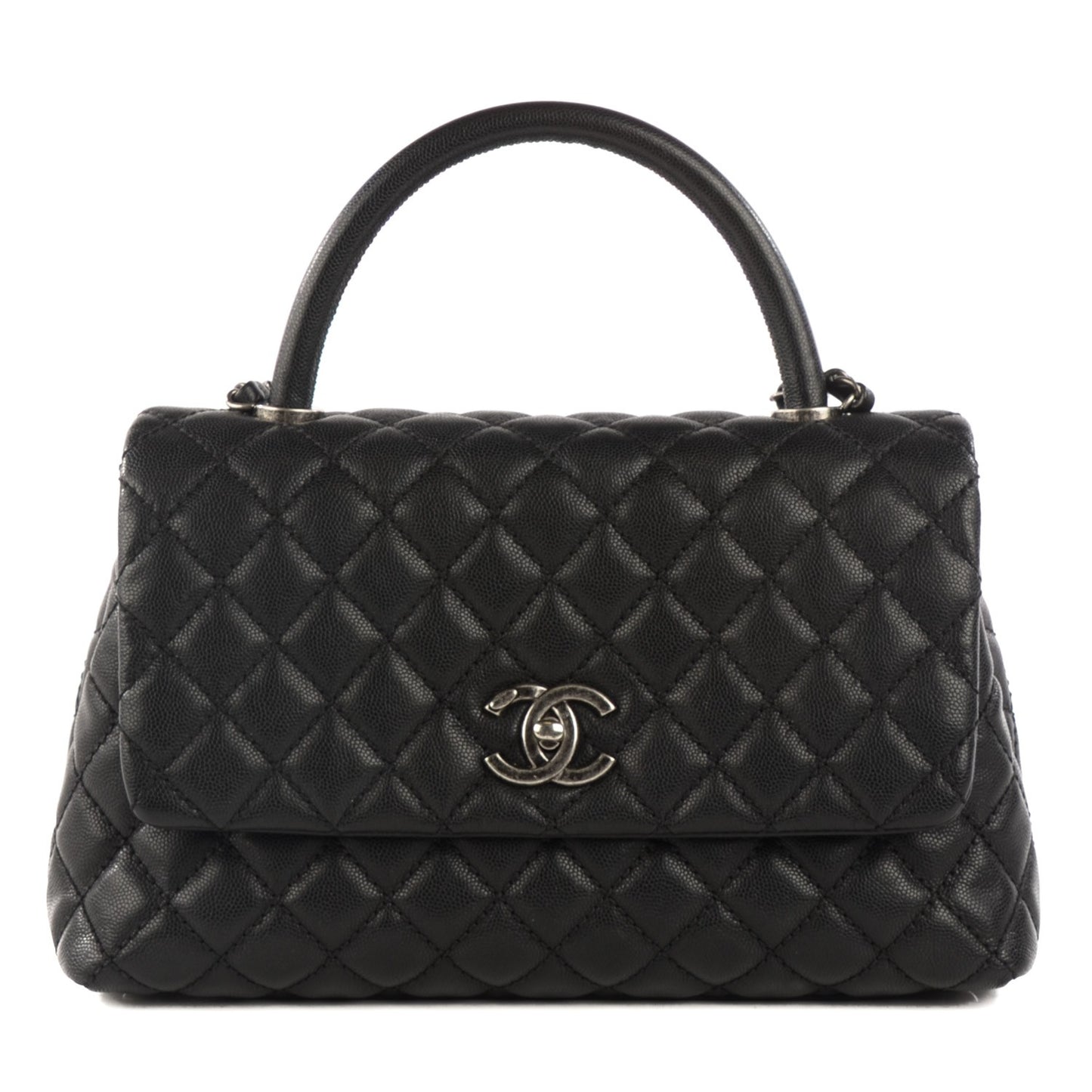 Caviar Quilted Small Coco Handle Flap Black