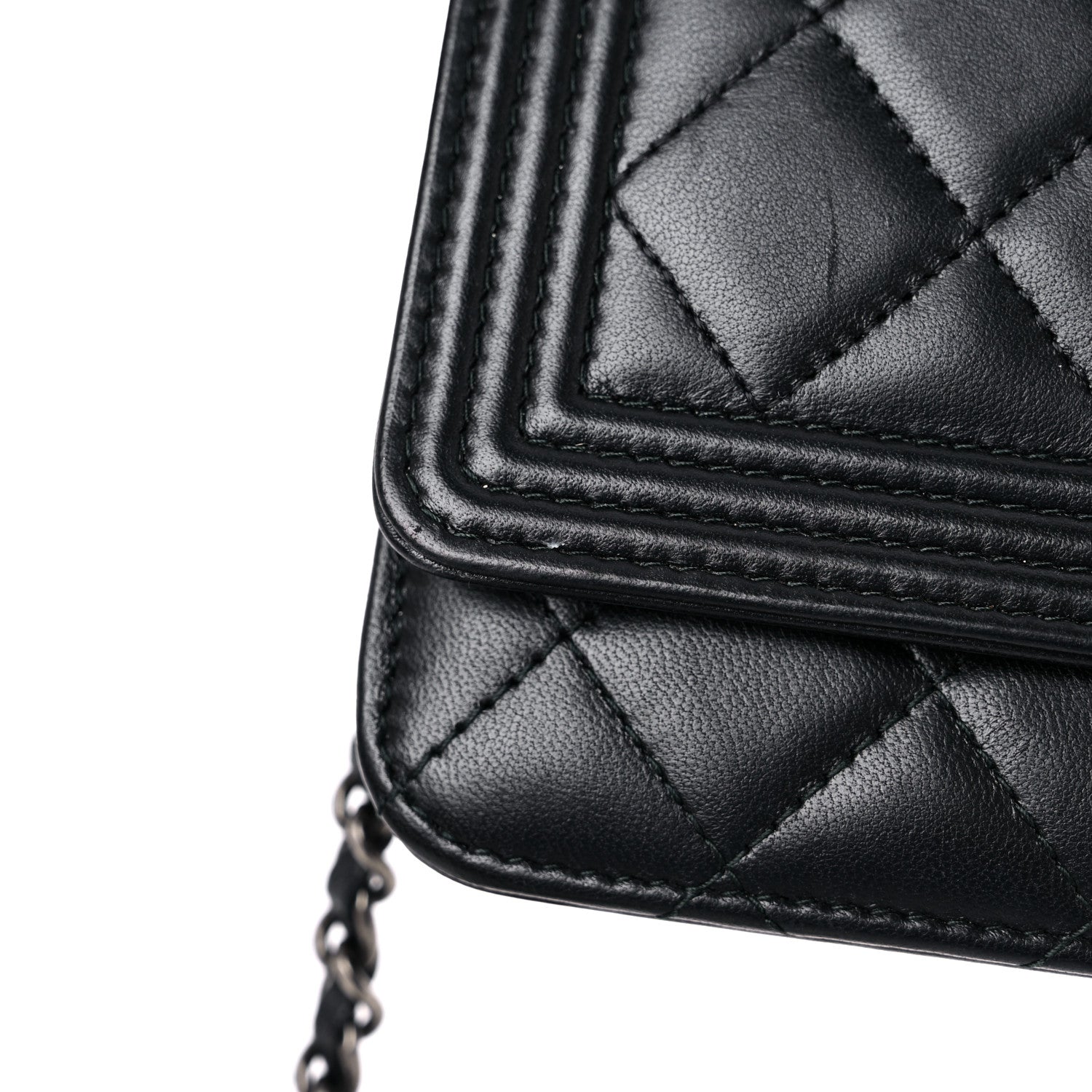 Chanel Lambskin Quilted Boy Wallet On Chain WOC Black 15 of 16