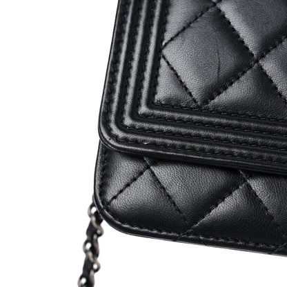 Chanel Lambskin Quilted Boy Wallet On Chain WOC Black 15 of 16