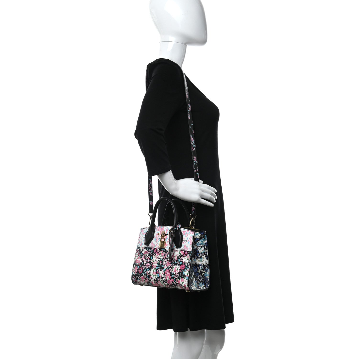 Louis Vuitton Calfskin Floral Print Mini City Steamer Black 2 of 8