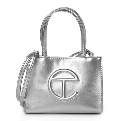 Telfar Metallic Vegan Leather Small Shopping Bag Silver 1 of 10