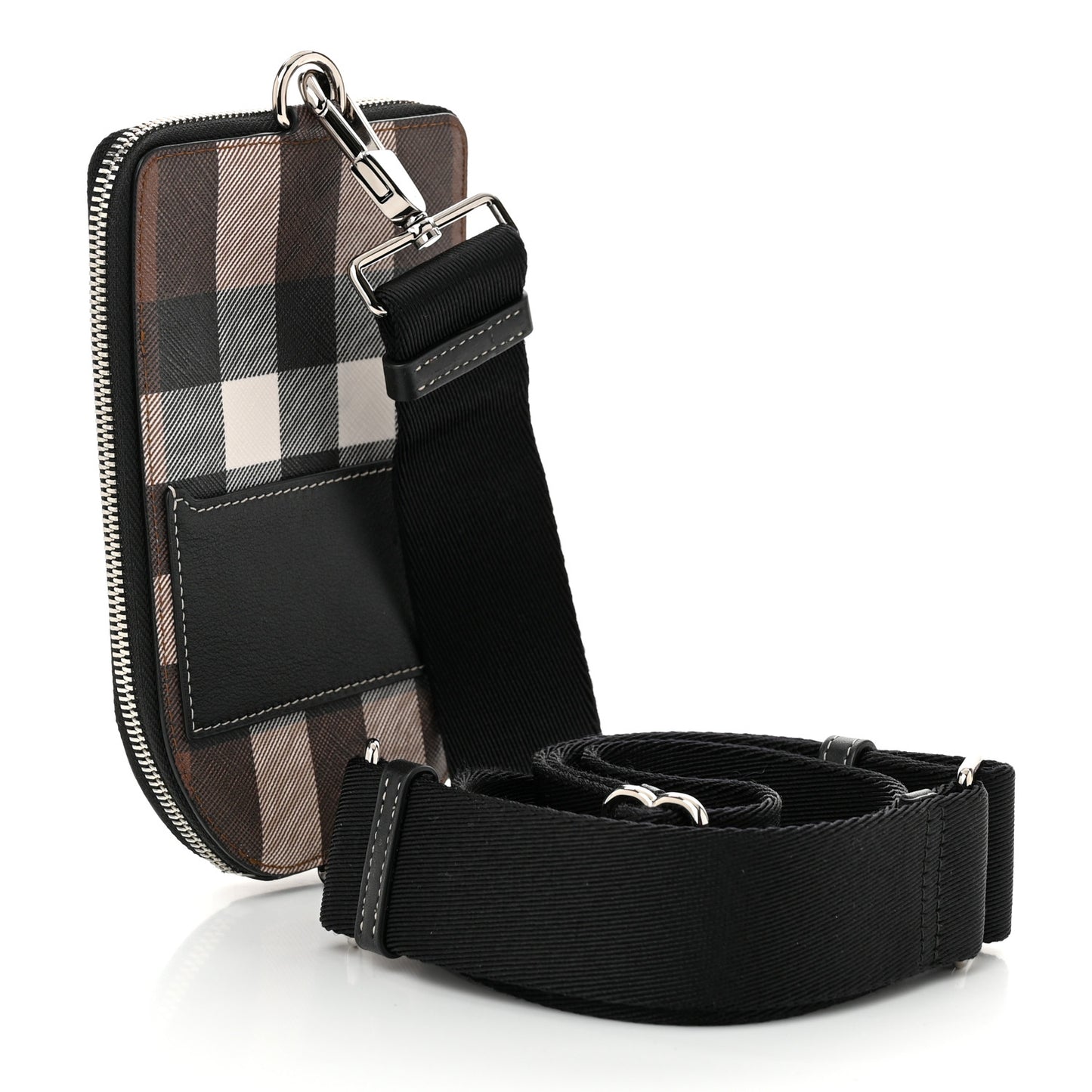 E-Canvas Check Phone Crossbody Bag Dark Birch Brown