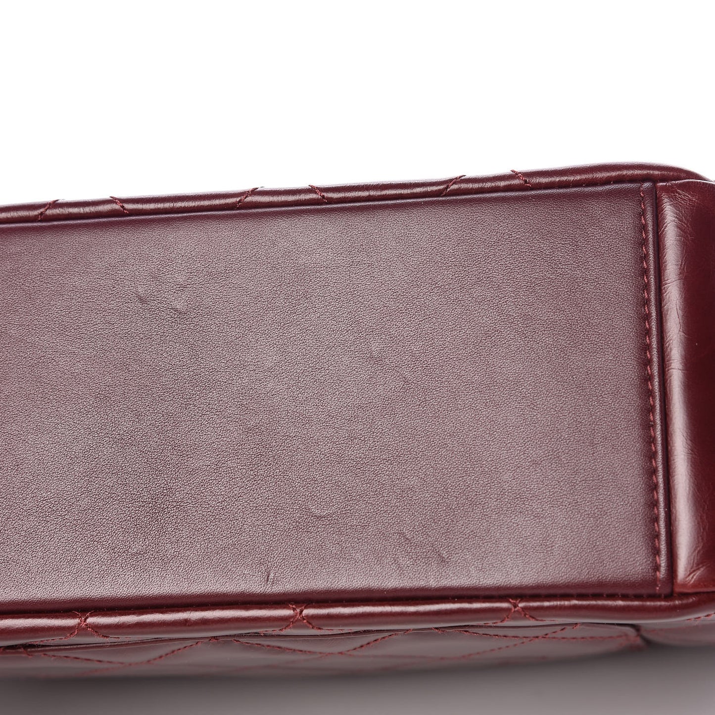 Calfskin Quilted Medium Gold Bar Top Handle Flap Burgundy