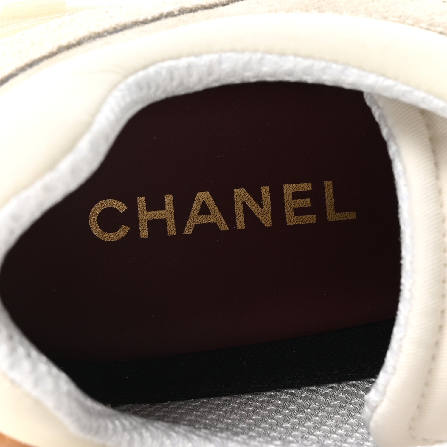 Chanel Mixed Fibers Suede Calfskin Womens CC Sneakers 41 Ivory