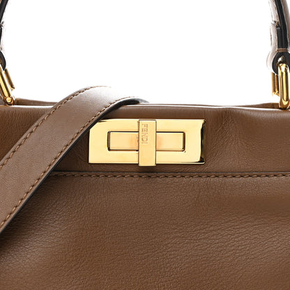 Fendi Vitello Seta Fabric Jacquard Pequin Medium Peekaboo Iconic Satchel Foresta Tobacco 7 of 9