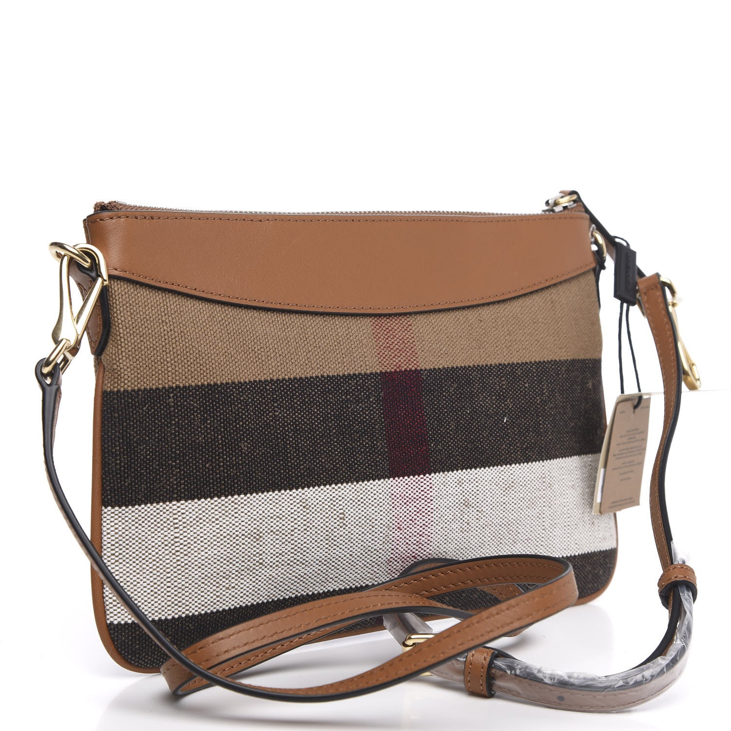 Burberry Mega Check Peyton Crossbody Clutch Bag Saddle Brown 3 of 11