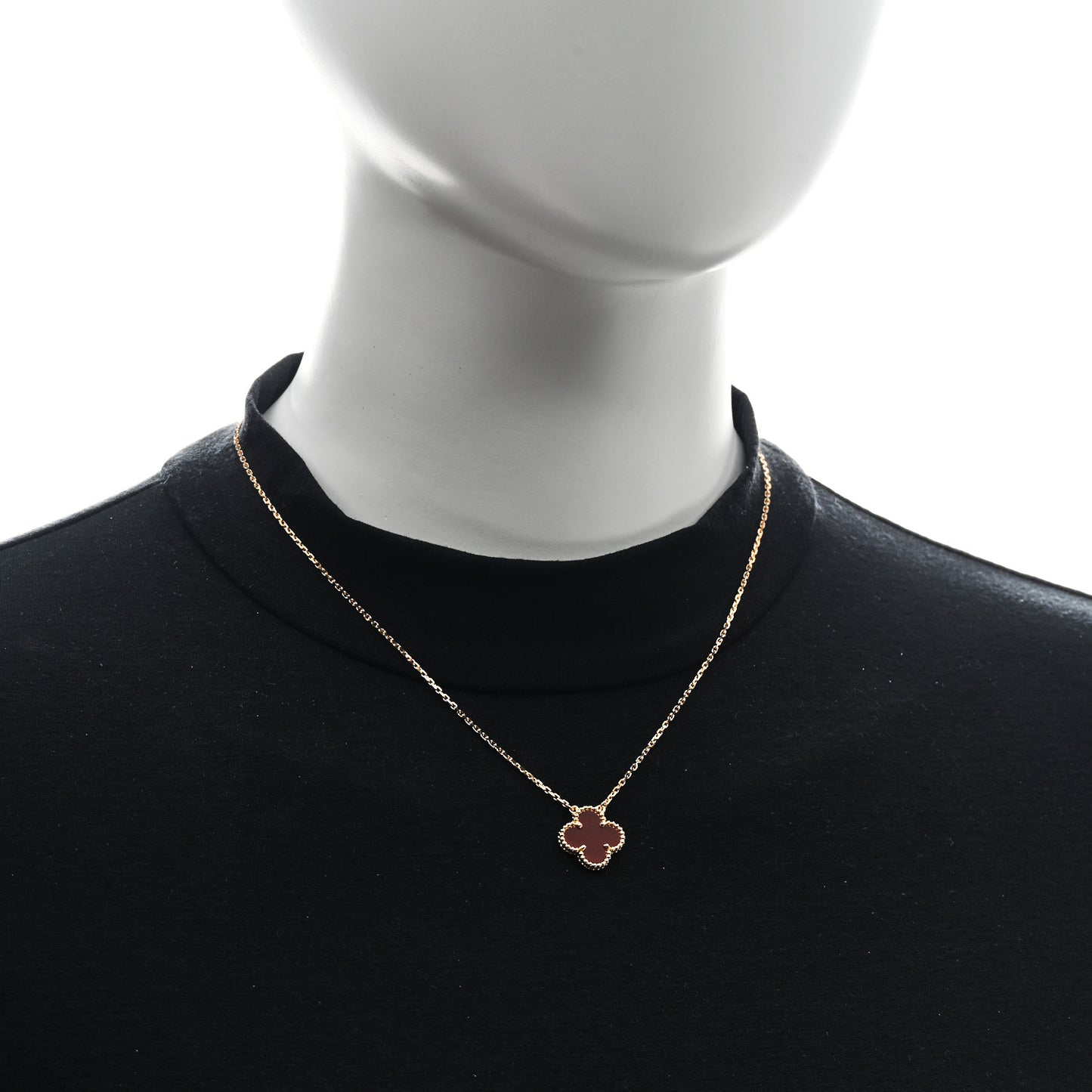 18K Yellow Gold Carnelian Vintage Alhambra Pendant Necklace