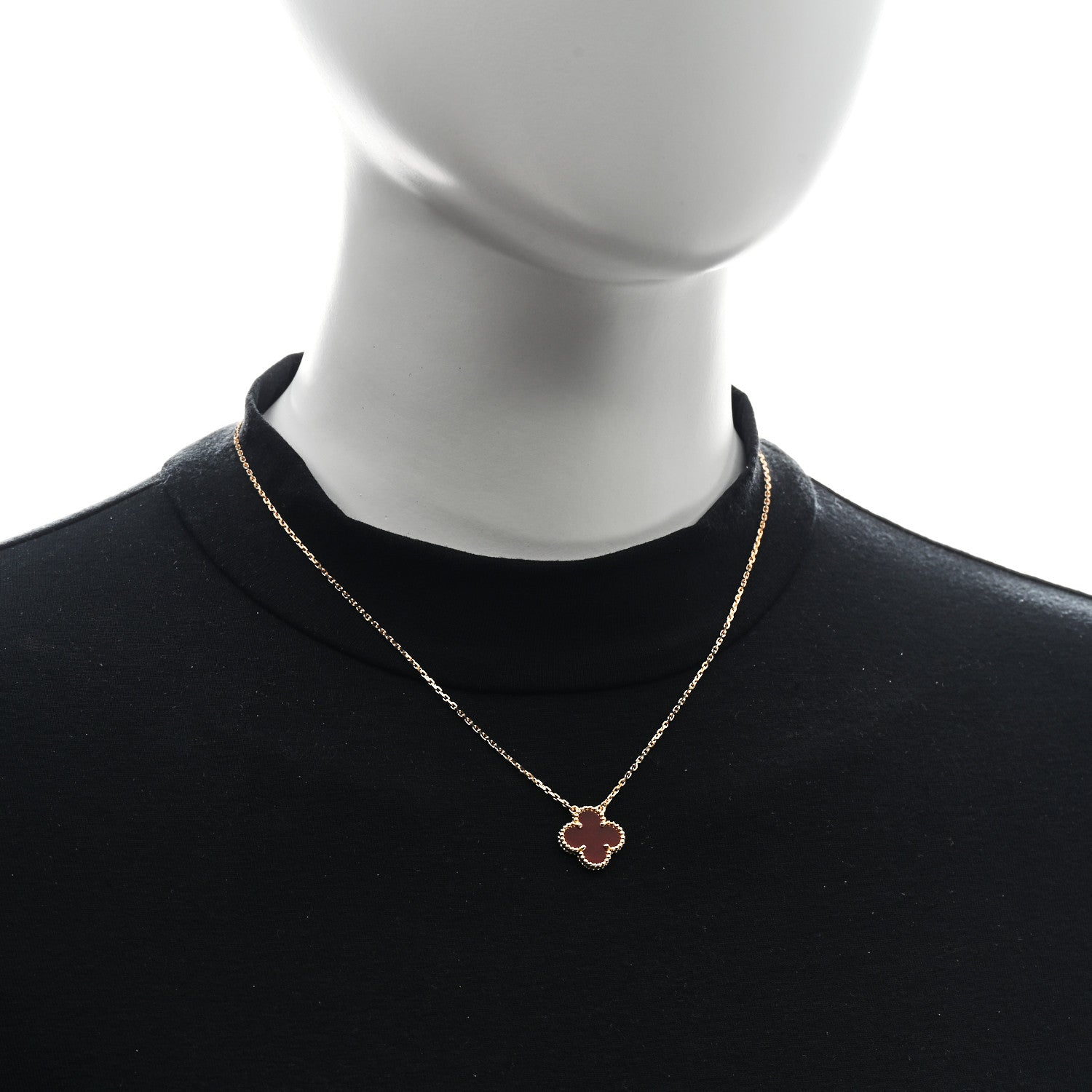 Van Cleef & Arpels 18K Yellow Gold Carnelian Vintage Alhambra Pendant Necklace 2 of 5