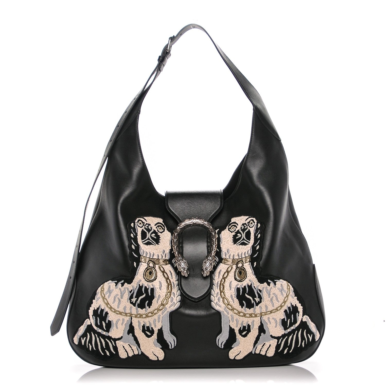 Gucci Calfskin Dog Embroidered Extra Large Dionysus Hobo Black 1 of 6