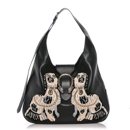 Gucci Calfskin Dog Embroidered Extra Large Dionysus Hobo Black 1 of 6