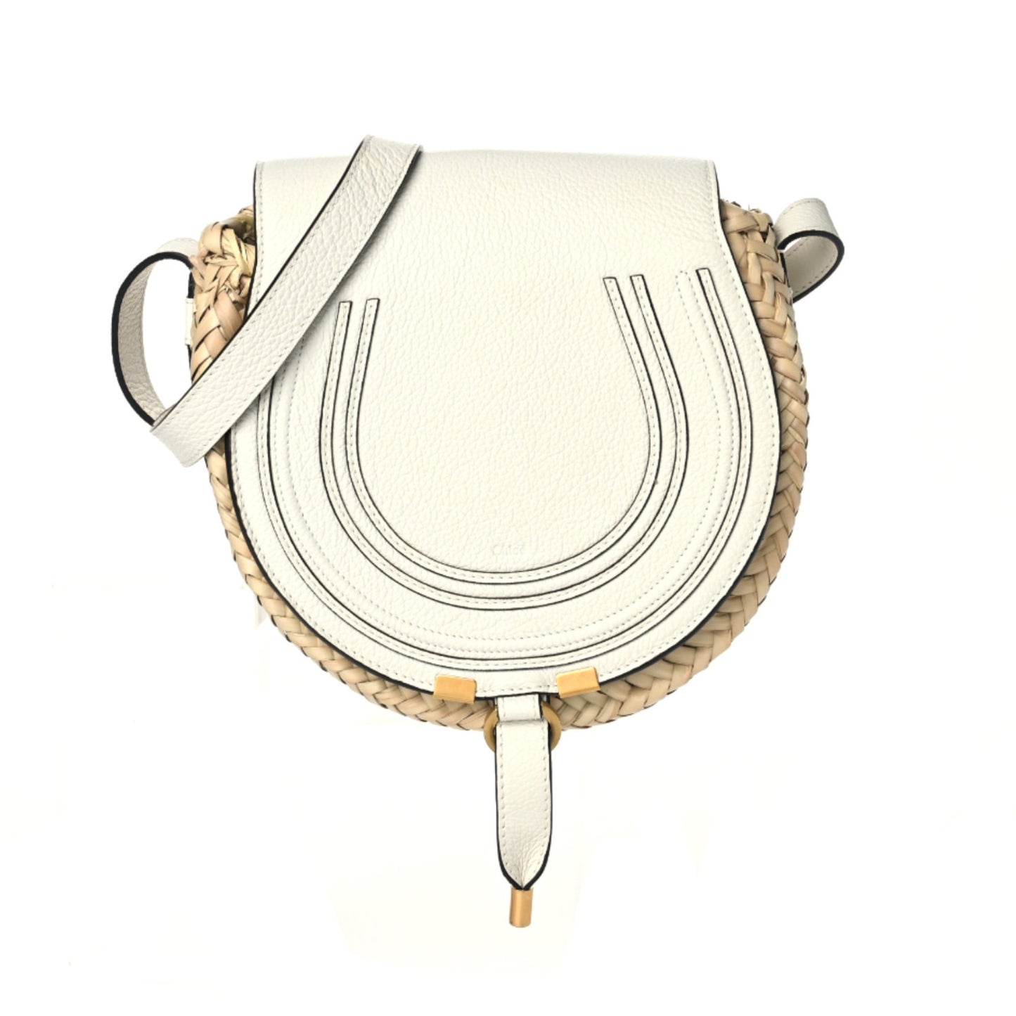 Raffia Small Grain Calfskin Small Marcie Basket Crossbody White