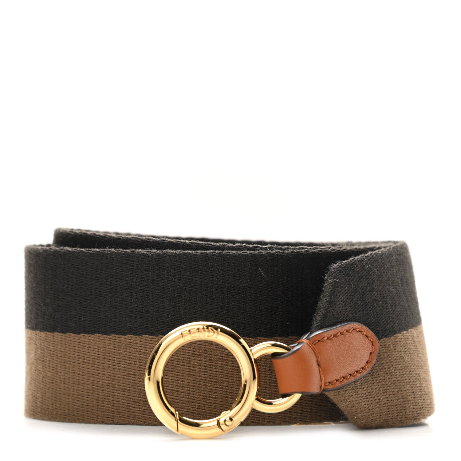 Fendi FEND Canvas Calfskin Strap You Beige Brown 1 of 3