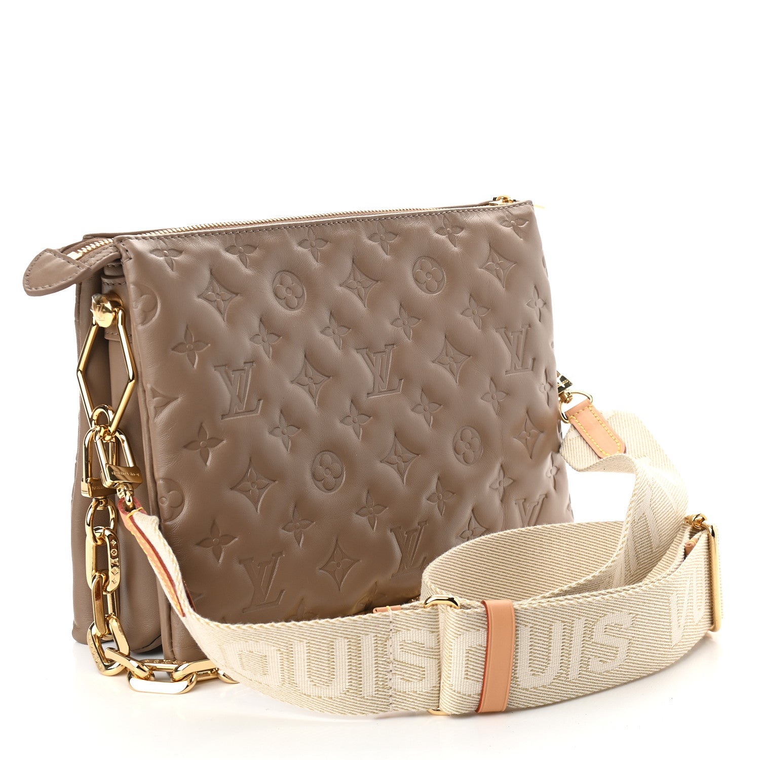 Louis Vuitton Lambskin Embossed Monogram Coussin PM Taupe 3 of 8