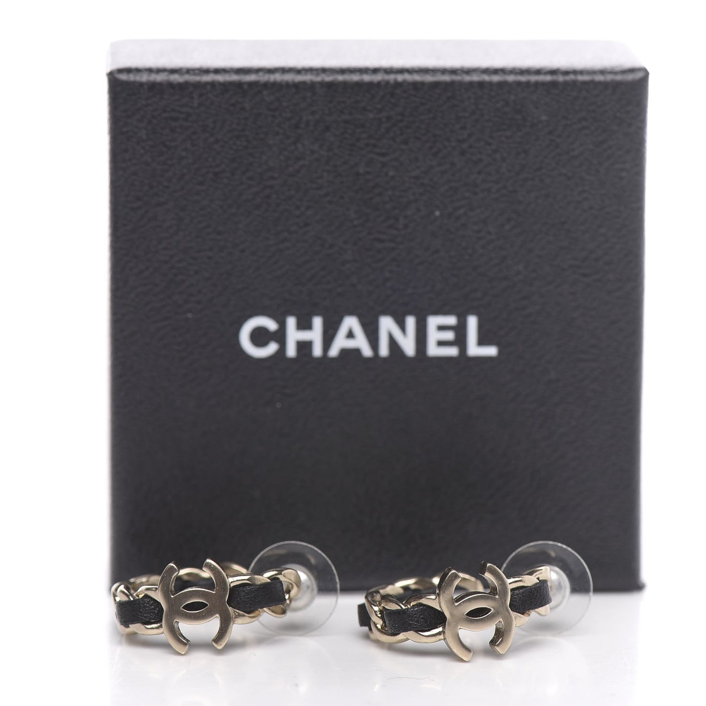 Lambskin CC Chain Hoop Earrings Matte Gold Black