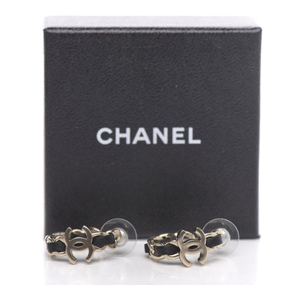 Chanel Lambskin CC Chain Hoop Earrings Matte Gold Black 5 of 5