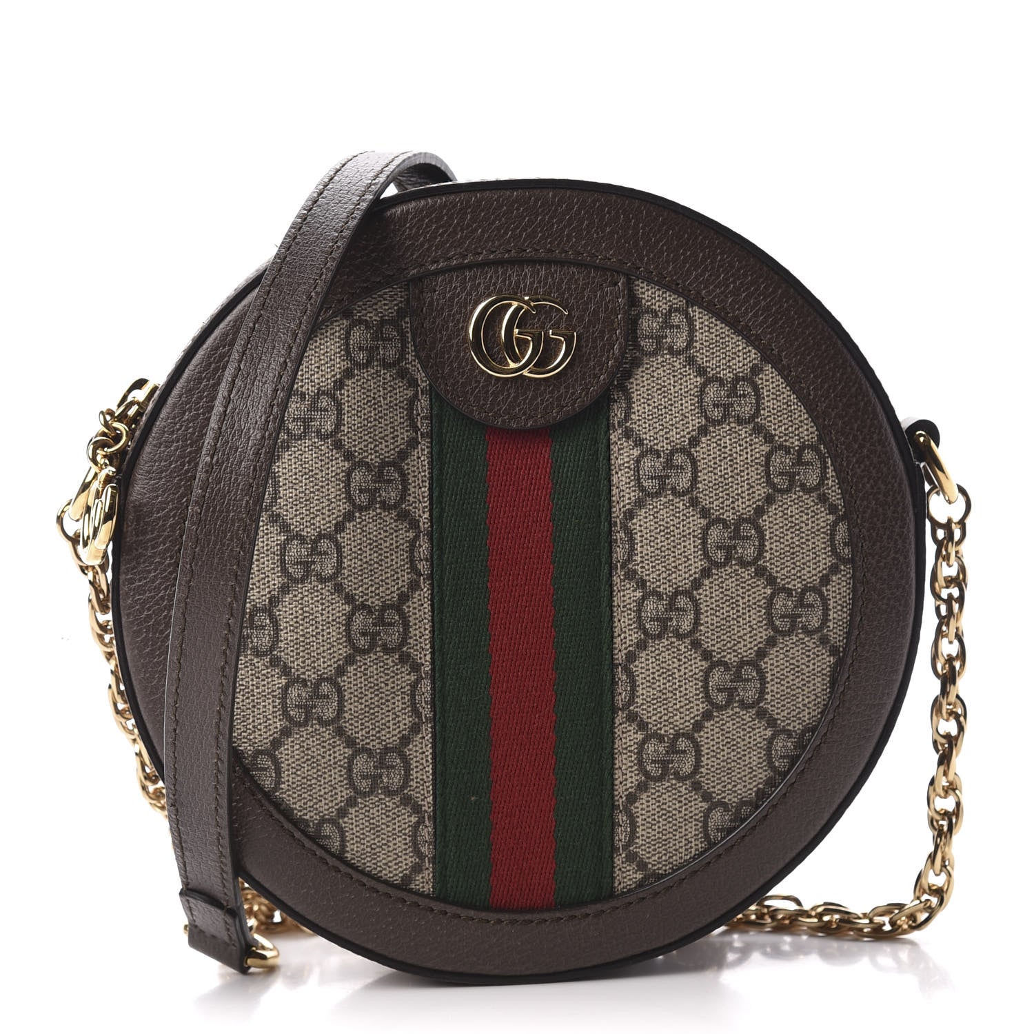 Gucci GG Supreme Monogram Web Mini Ophidia Round Shoulder Bag Brown 1 of 10