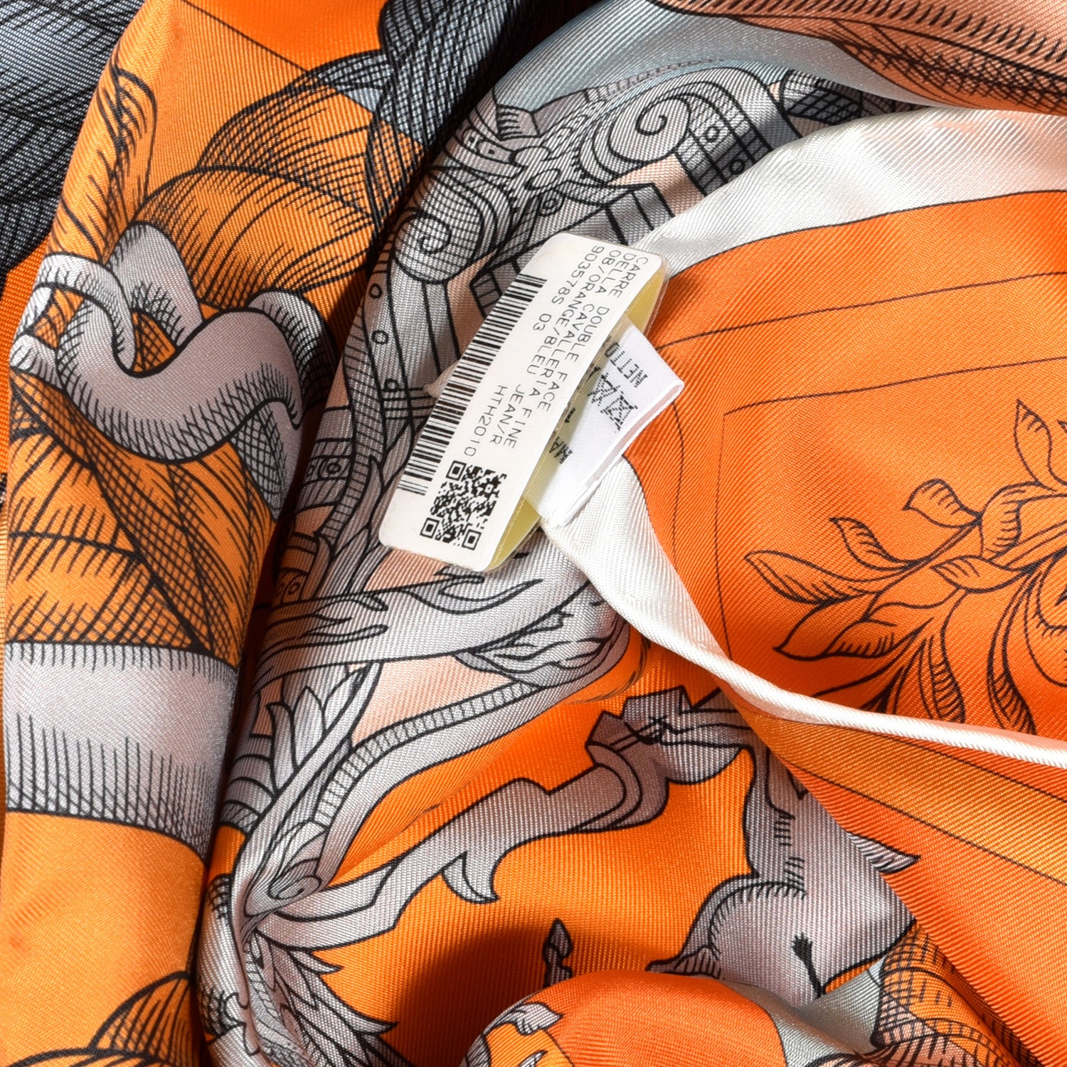 Hermes Silk Double Face Della Cavalleria Fine Scarf 90 Orange Bleu Jean 5 of 5