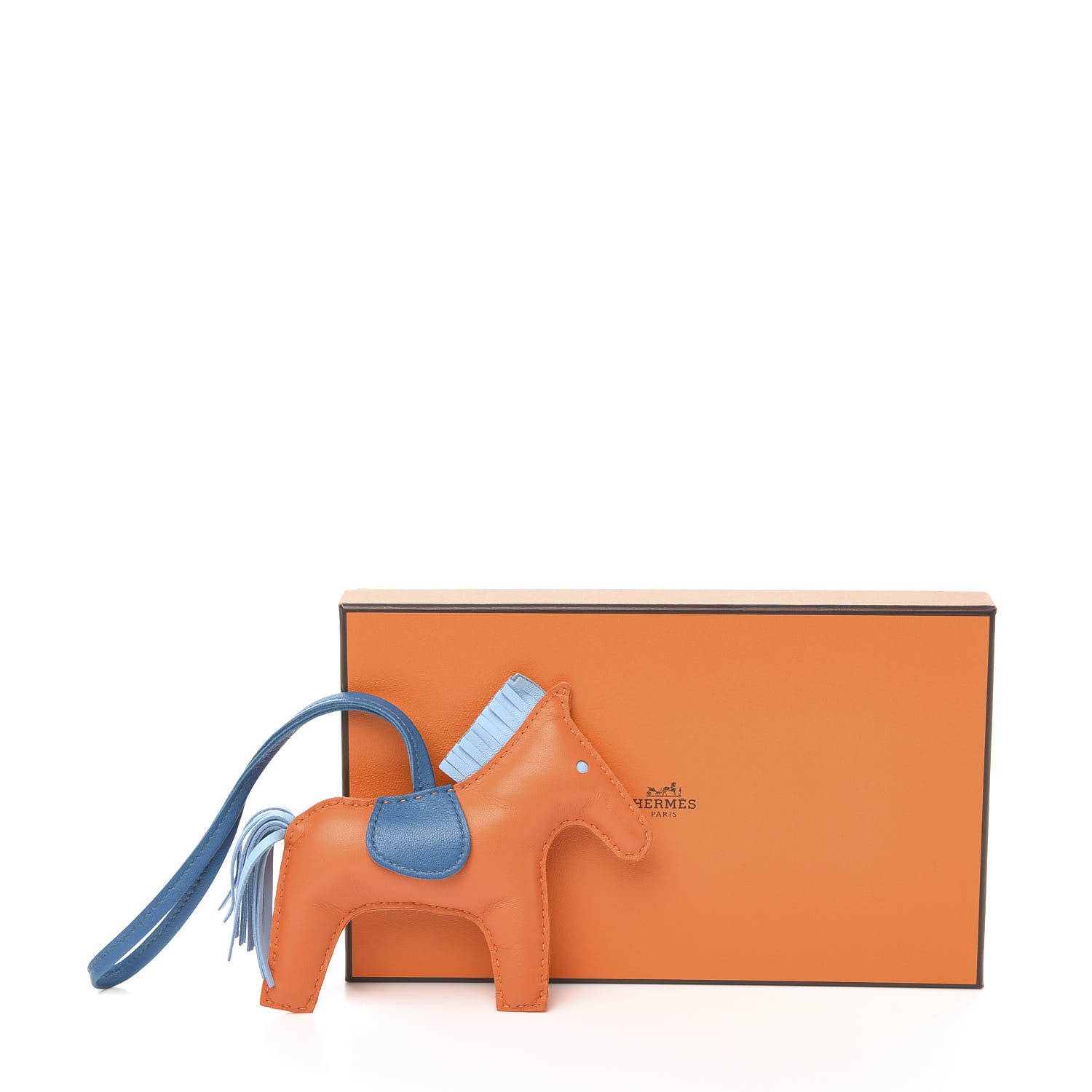 Hermes Milo Lambskin Grigri Rodeo Horse Bag Charm MM Feu Celeste Bleu Izmir 4 of 4
