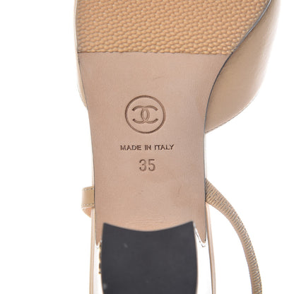 Chanel Goatskin Grosgrain Cap Toe CC Slingback Pumps 35 Beige Black 6 of 9