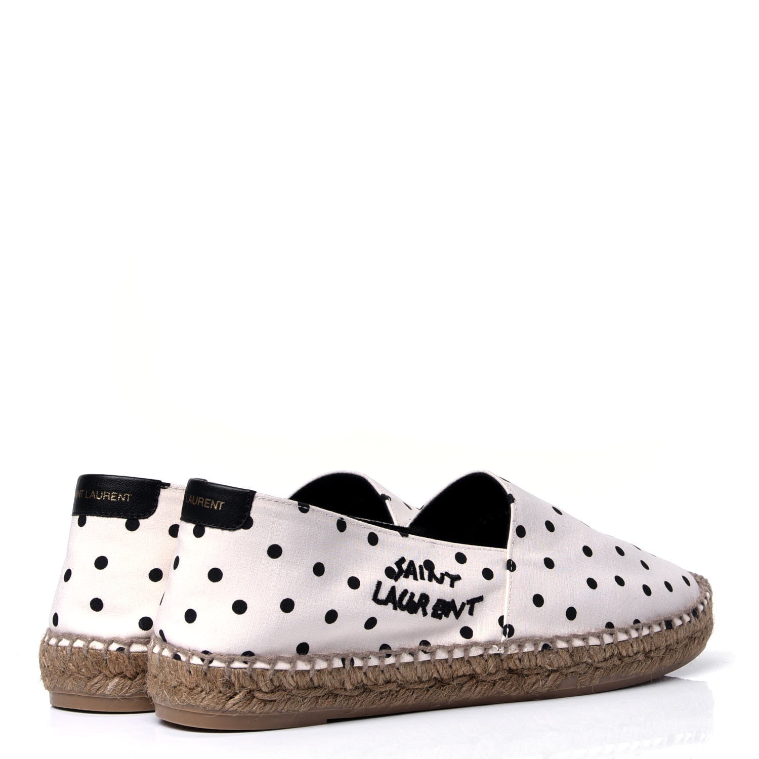 Saint Laurent Canvas Nappa Polka Dot Elba Light Logo Embroidered Espadrilles 39 Cream Black 3 of 6