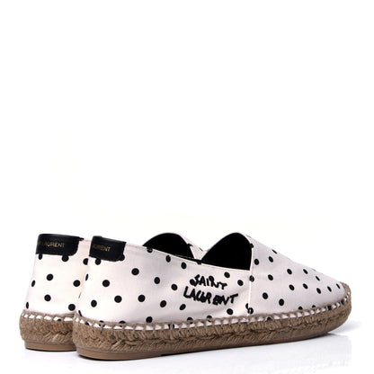 Saint Laurent Canvas Nappa Polka Dot Elba Light Logo Embroidered Espadrilles 39 Cream Black 3 of 6