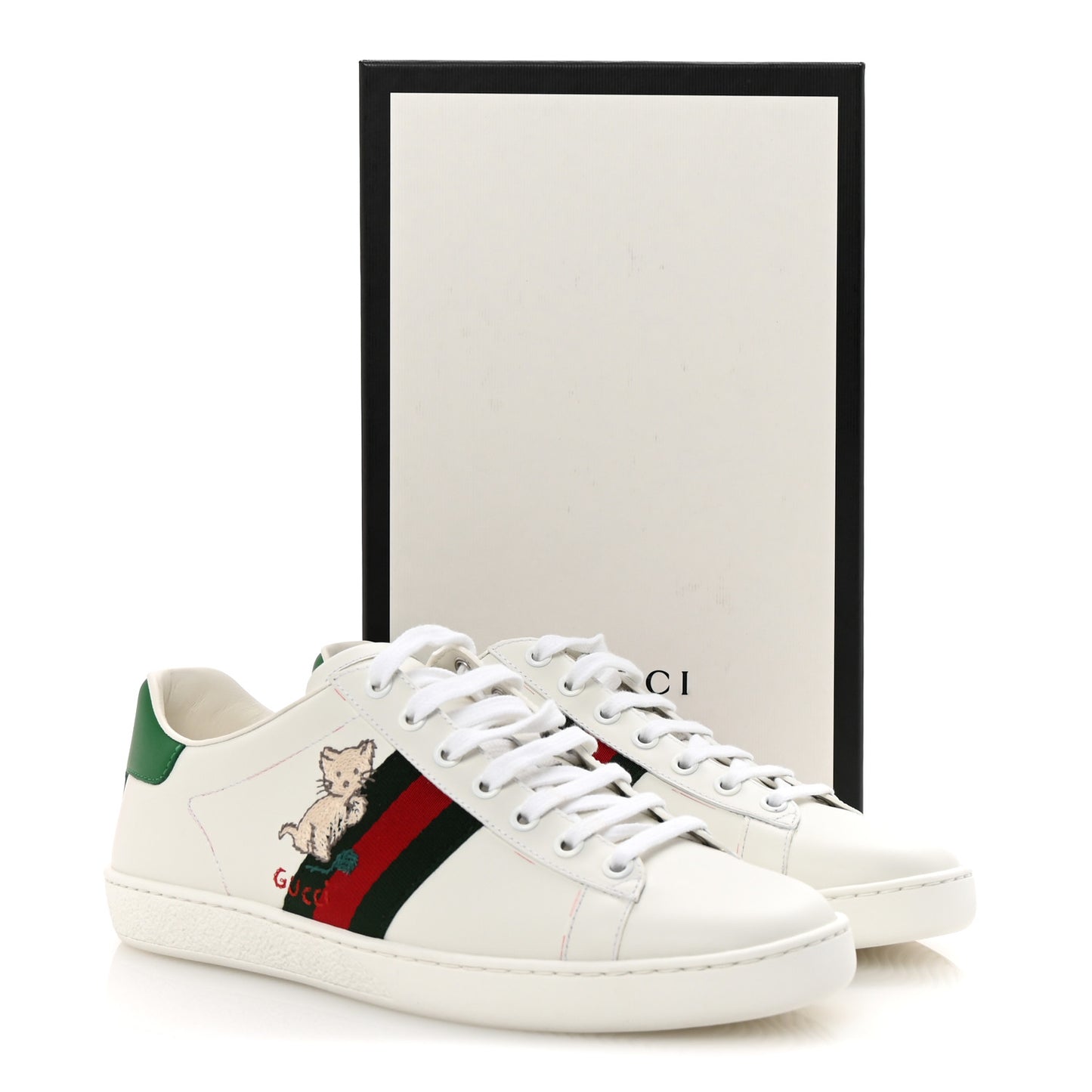 Calfskin Web Embroidered Womens Ace Sneakers 39 White