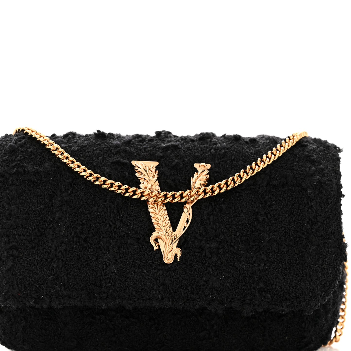 Tweed Lambskin Virtus Mini Chain Bag Black