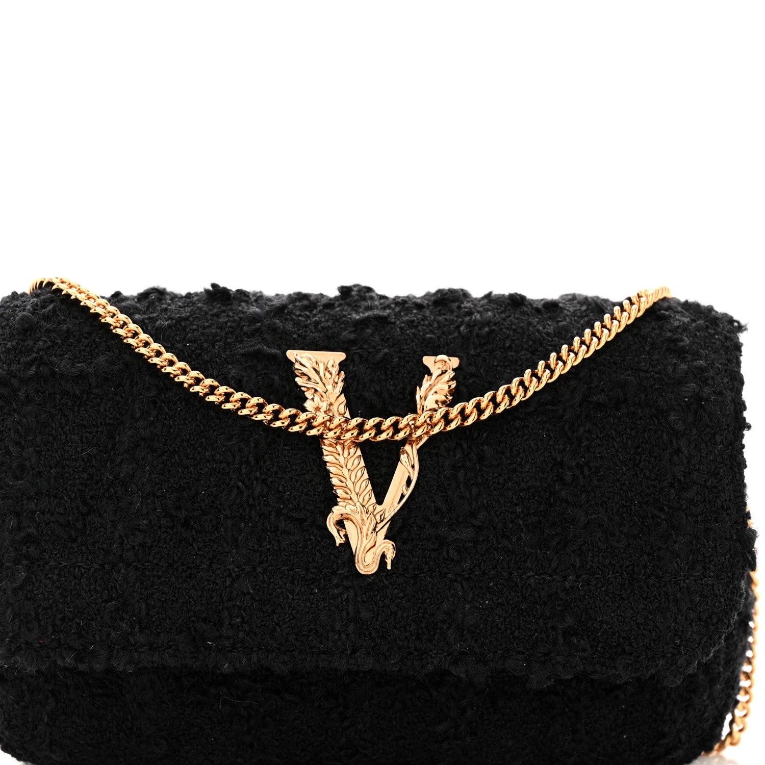 Versace Tweed Lambskin Virtus Mini Chain Bag Black 7 of 11