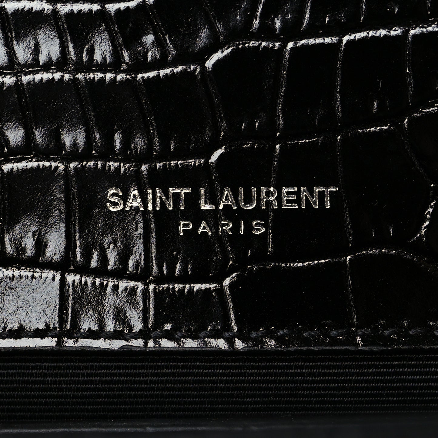 Calfskin Crocodile Embossed Small Classic Monogram Kate Tassel Satchel Black