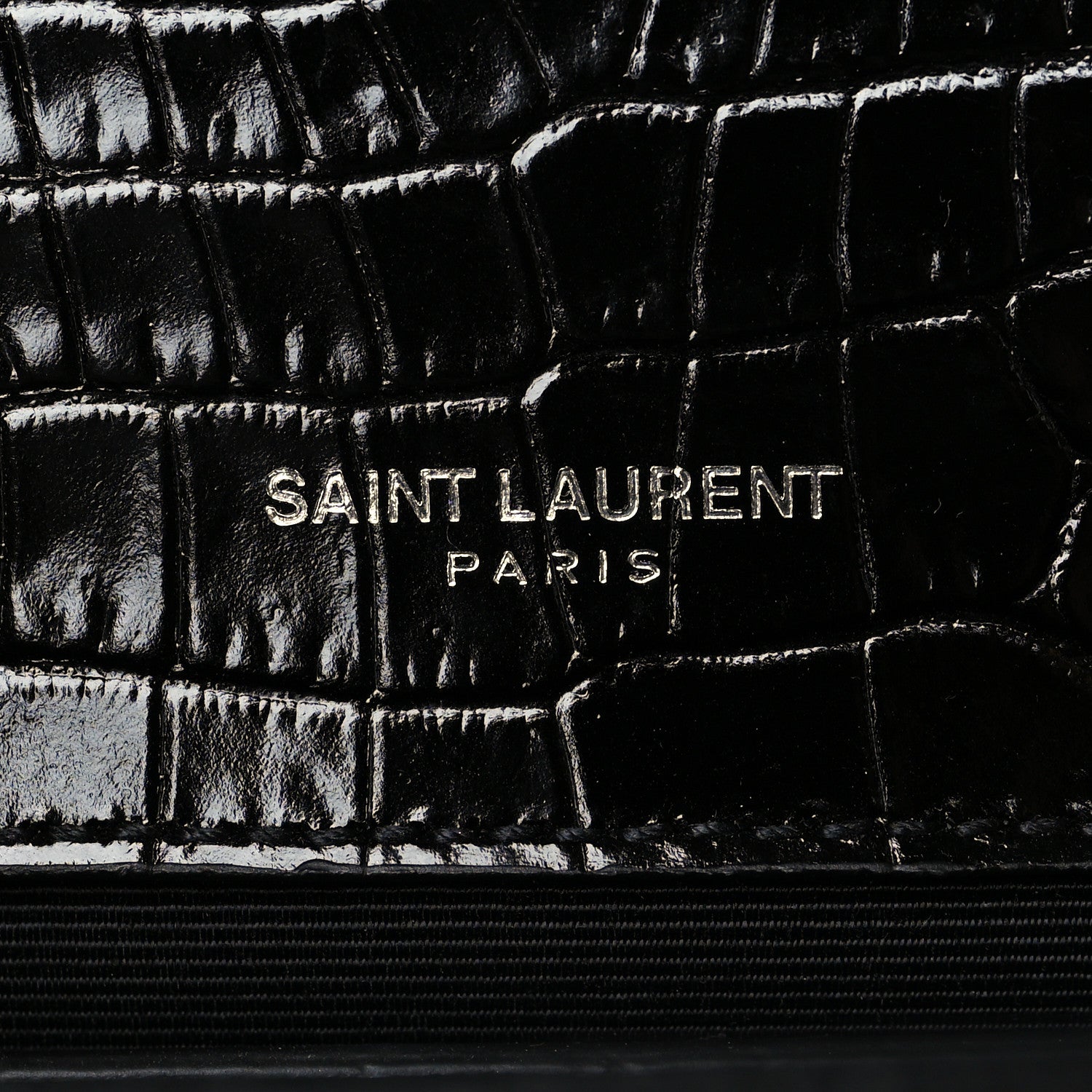 Saint Laurent Calfskin Crocodile Embossed Small Classic Monogram Kate Tassel Satchel Black 6 of 10