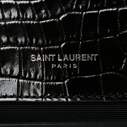 Saint Laurent Calfskin Crocodile Embossed Small Classic Monogram Kate Tassel Satchel Black 6 of 10