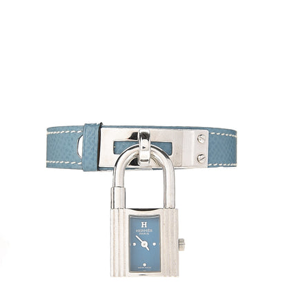 Hermes Stainless Steel Courchevel 20mm Kelly Cadena Quartz Watch Blue Jean 1 of 6