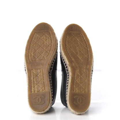 Chanel Lambskin Camellia CC Stud Espadrilles 35 Black 6 of 13