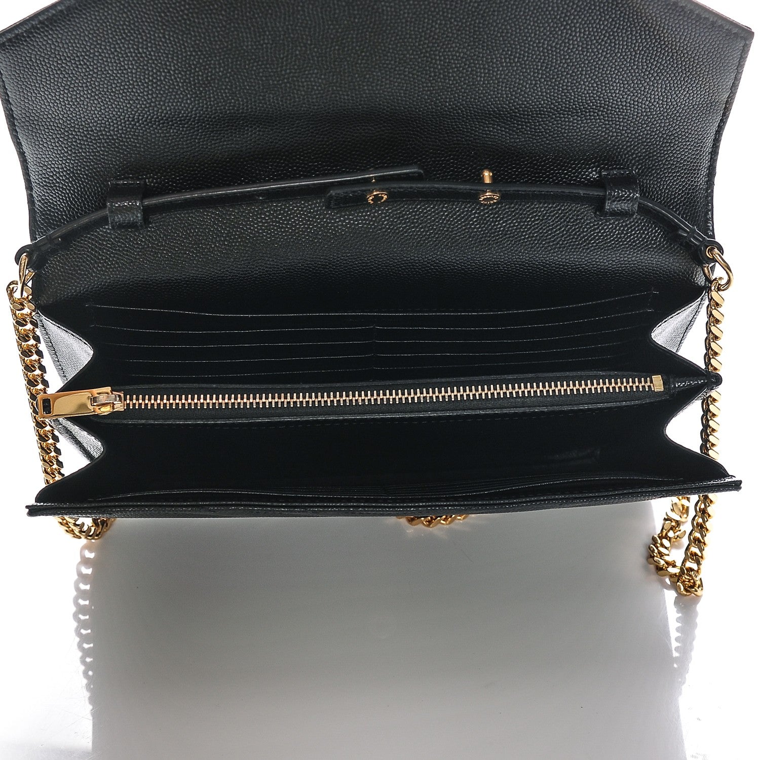 Saint Laurent Grain De Poudre Matelasse Chevron Monogram Chain Wallet Black 5 of 6