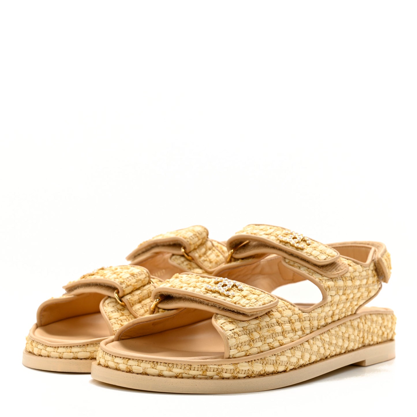 Braided Fabric Velcro Dad Sandals 39 Beige