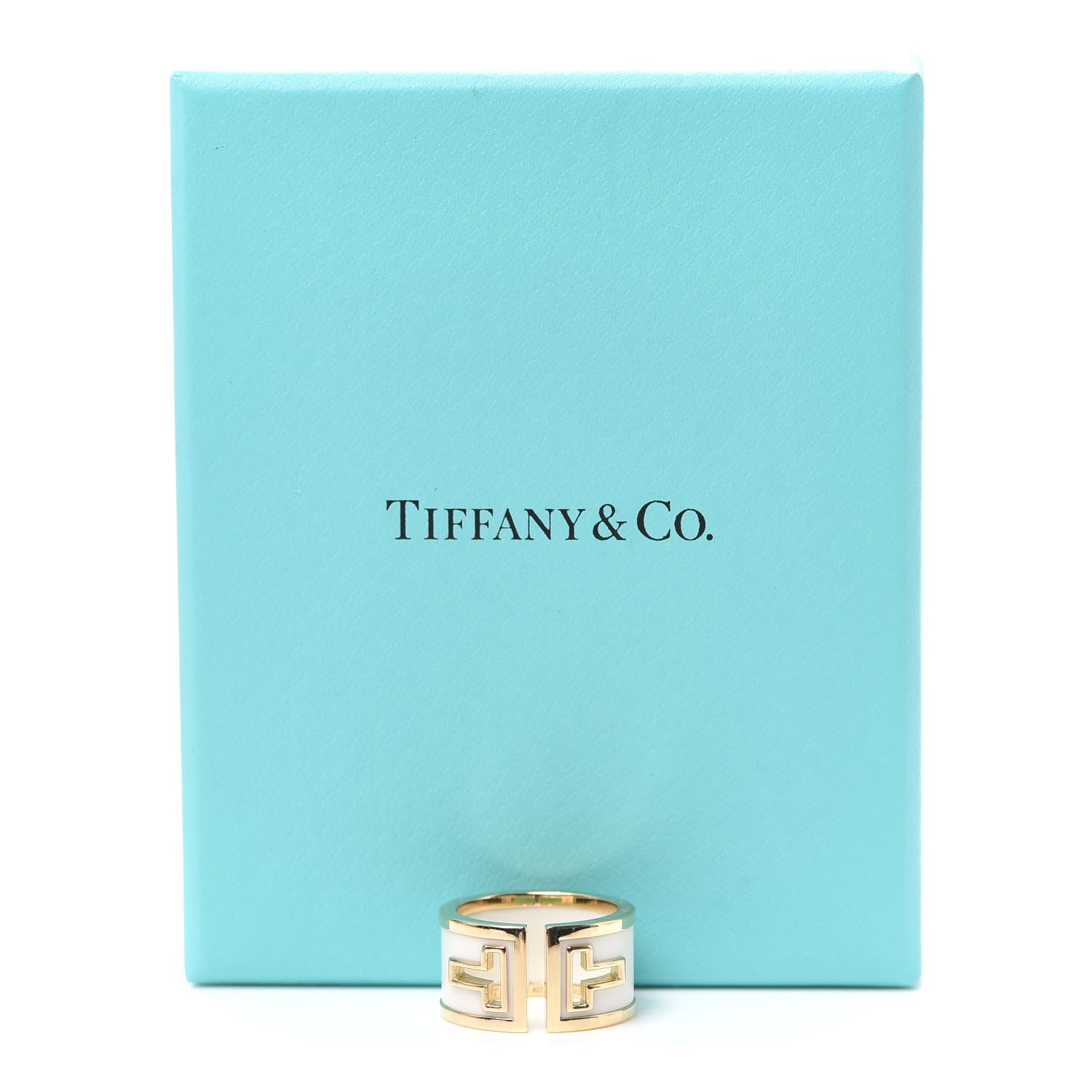 Tiffany 18K Yellow Gold White Ceramic T Cutout Ring 49 5 5 of 5